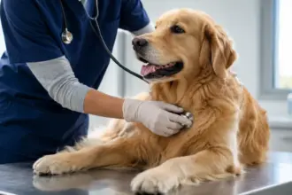 canine health care veterinary examination golden retriever