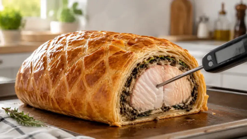 checking-beef-wellington-internal-core-temperature-with-a-digital-probe-thermometer