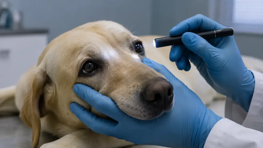 checking-pupil-reflex-rabies-injection-for-dog