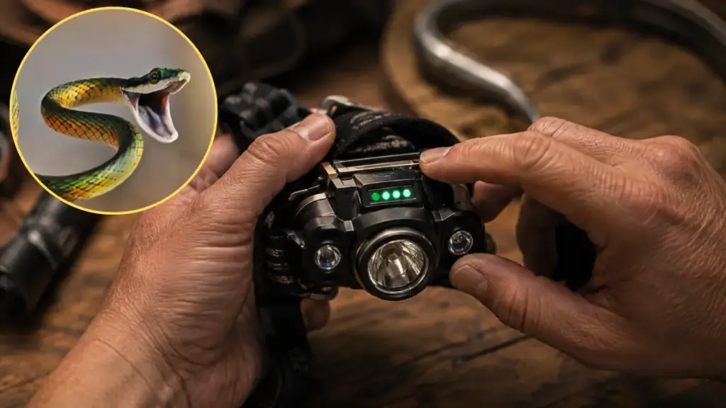 checking-the-battery-of-a-powerful-led-headlamp-for-hunting-in-florida-seasons