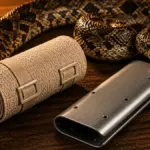 clean compression bandage and splint prepared for snakebite emergency