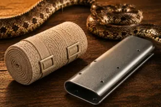 clean compression bandage and splint prepared for snakebite emergency snake