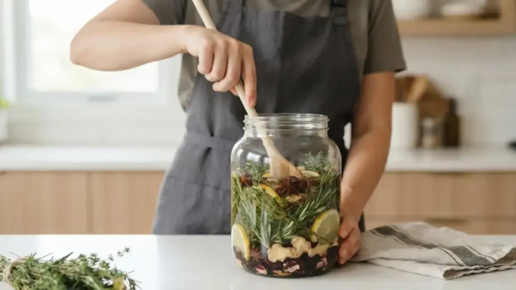 clean-wooden-spoon-stirring-herbal-mocktail-mix-to-bypass-alcoholic-beverages