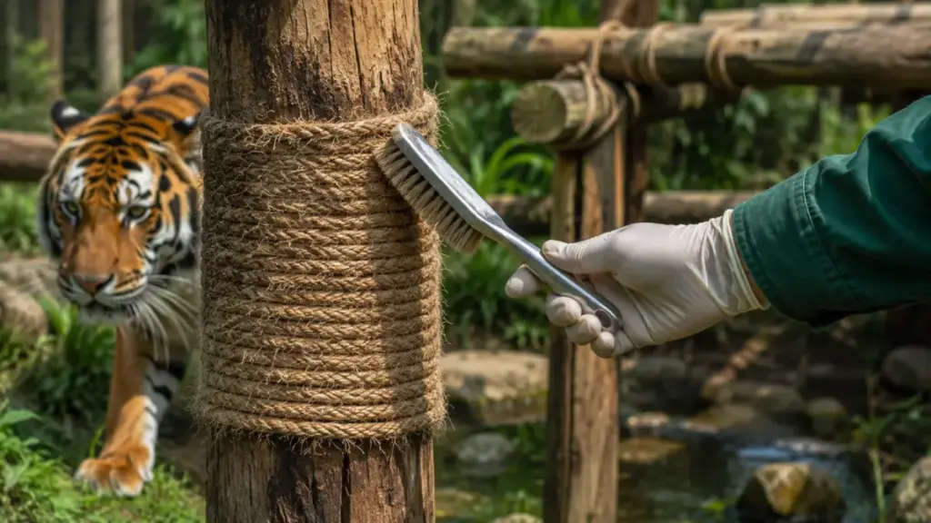 cleaning-a-wooden-scratching-post-with-a-soapy-brush