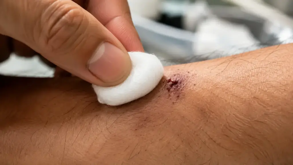 cleansing-a-healing-puncture-wound-with-sterile-saline-after-a-snake-bite