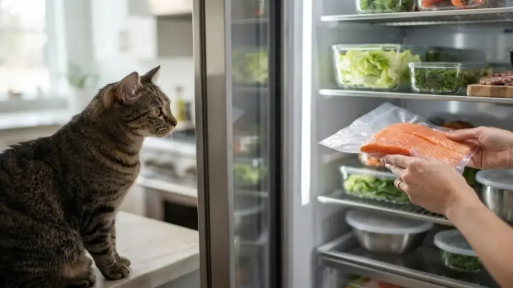 clear-food-storage-containers-arranged-neatly-inside-a-refrigerator-for-cat-training