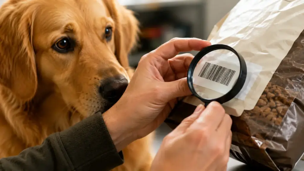 close-up-of-breeder-verifying-printed-batch-numbers-on-packaging-to-detect-fake-dog-food
