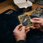 collector holding gold hyper rare pokemon card