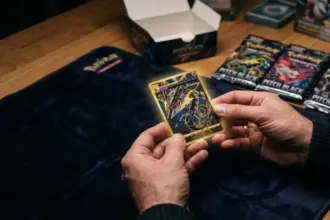 collector holding gold hyper rare pokemon card