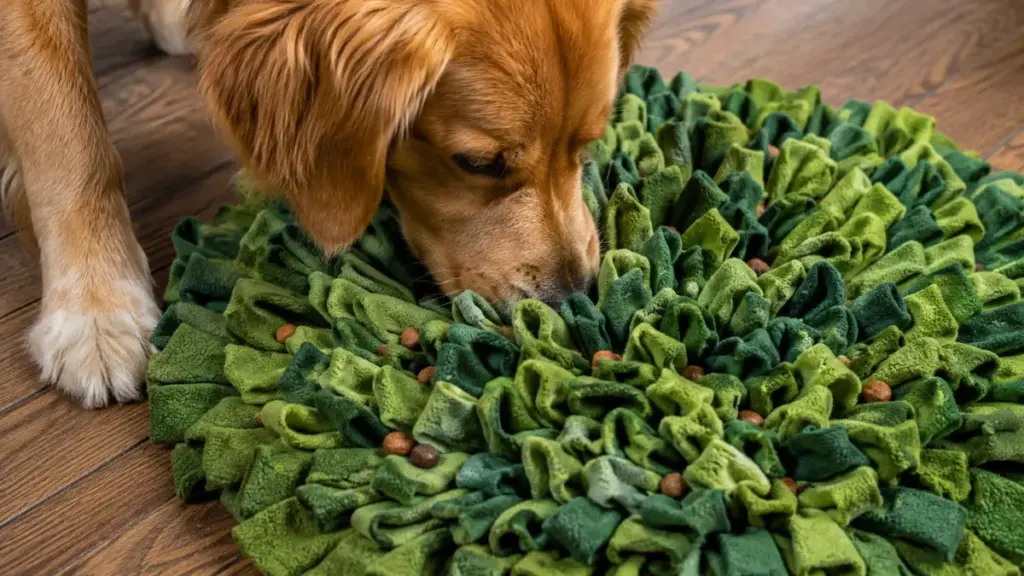 colorful-fabric-canine-snuffle-mat-loaded-with-dry-food-treats-on-a-floor