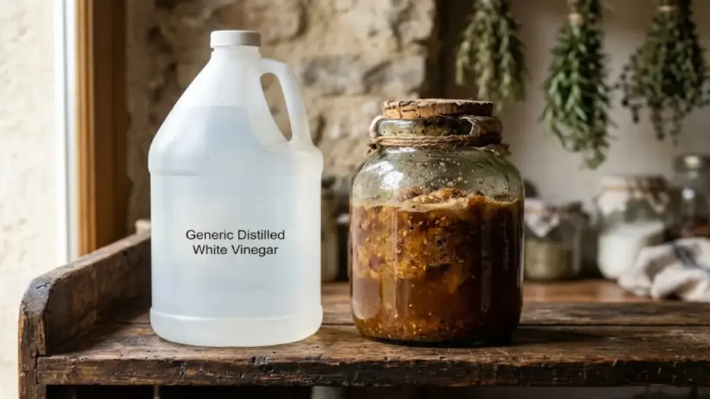 comparing-mass-produced-distilled-white-vinegar-with-rich-unfiltered-organic-apple-vinegar-fermentation