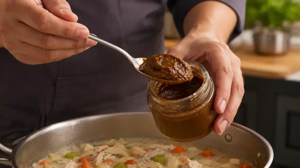 cook-scooping-brown-bouillon-paste-from-a-jar