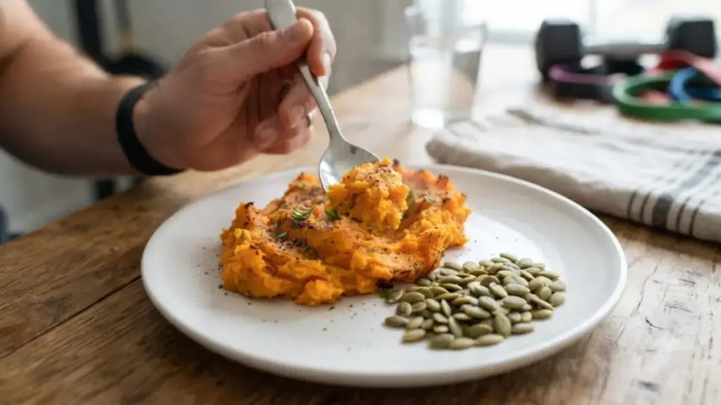 cooked-sweet-potatoes-and-pumpkin-seeds-on-a-clean-white-plate-insider