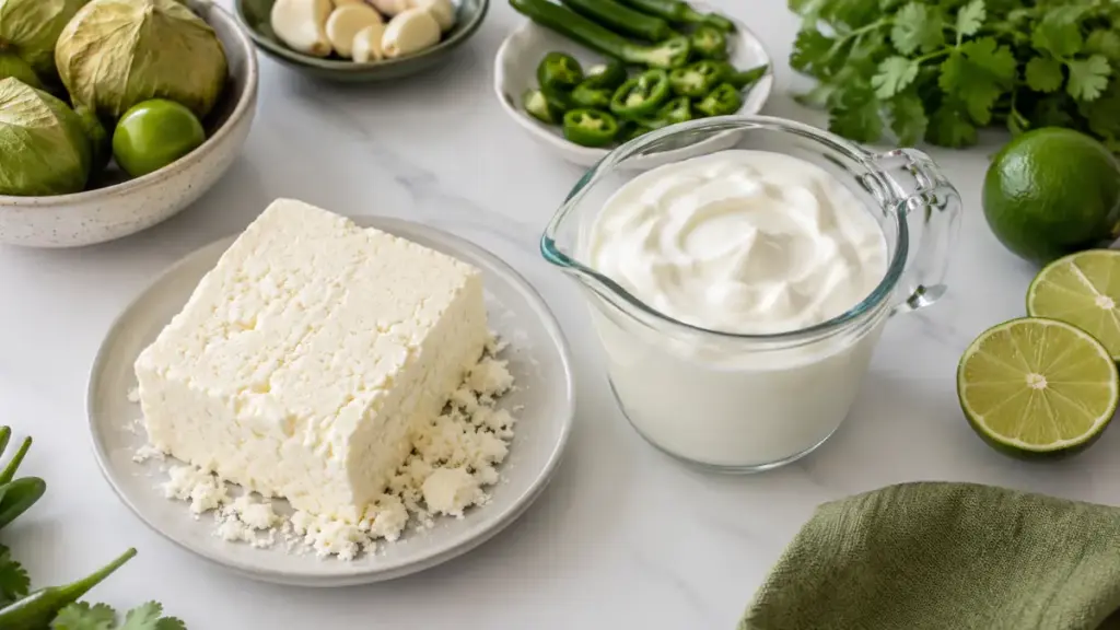 crumbly-white-cotija-cheese-and-dense-greek-yogurt-assembled-for-a-peruvian-green-sauce-recipe
