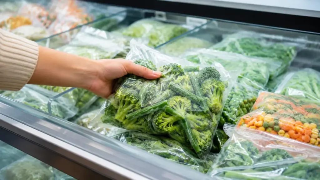 customer-selecting-a-bag-of-frozen-mixed-vegetables-from-a-supermarket-freezer-case