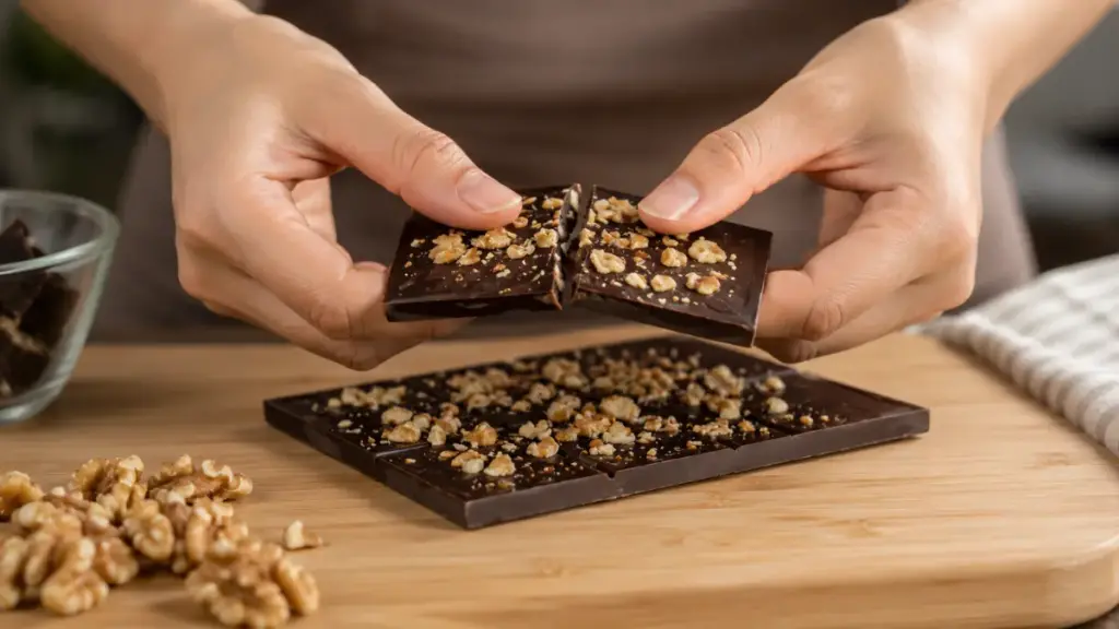 dark-chocolate-bark-topped-with-walnuts-on-a-cutting-board