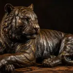 detailed bronze big cat statue on a table