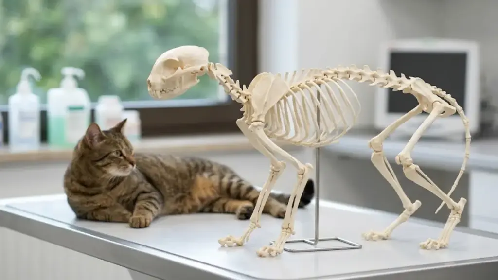 detailed-feline-skeletal-anatomical-model-on-a-clean-veterinary-examination-desk