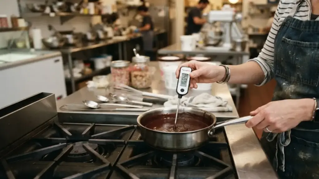 digital-food-thermometer-checking-the-temperature-of-melted-chocolate-fudge-sauce