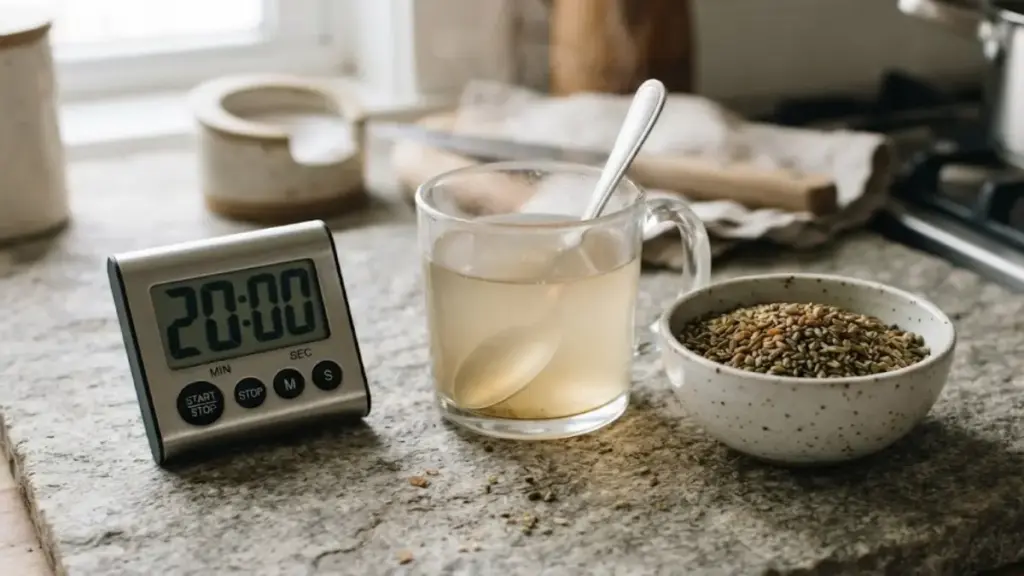 digital-kitchen-timer-and-a-glass-of-warm-water-on-a-table