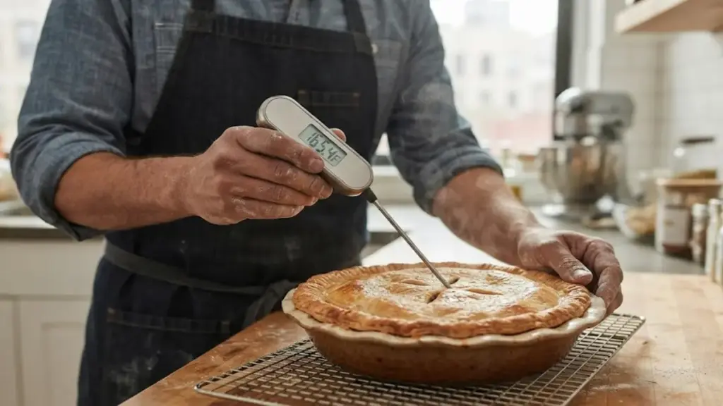 digital-meat-thermometer-probe-checking-the-core-of-baked-pastry-for-chicken-pot-pie-ideas