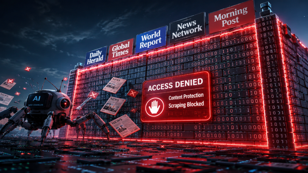 Major websites blocking Artificial AI data scraping with digital walls
