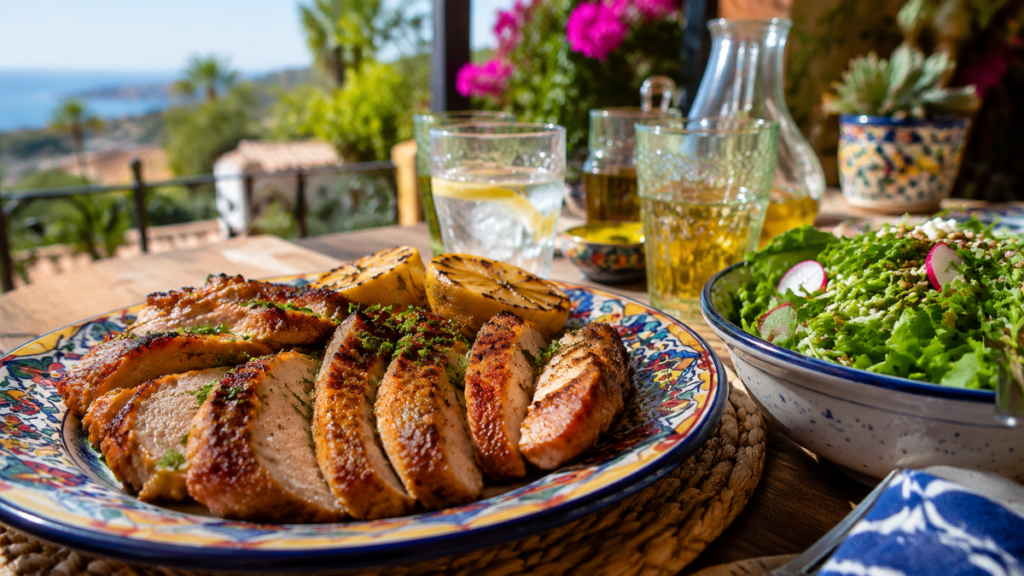 dinner-table-presentation-of-juicy-sliced-chicken-thighs-chicken-recipe-easy-quick