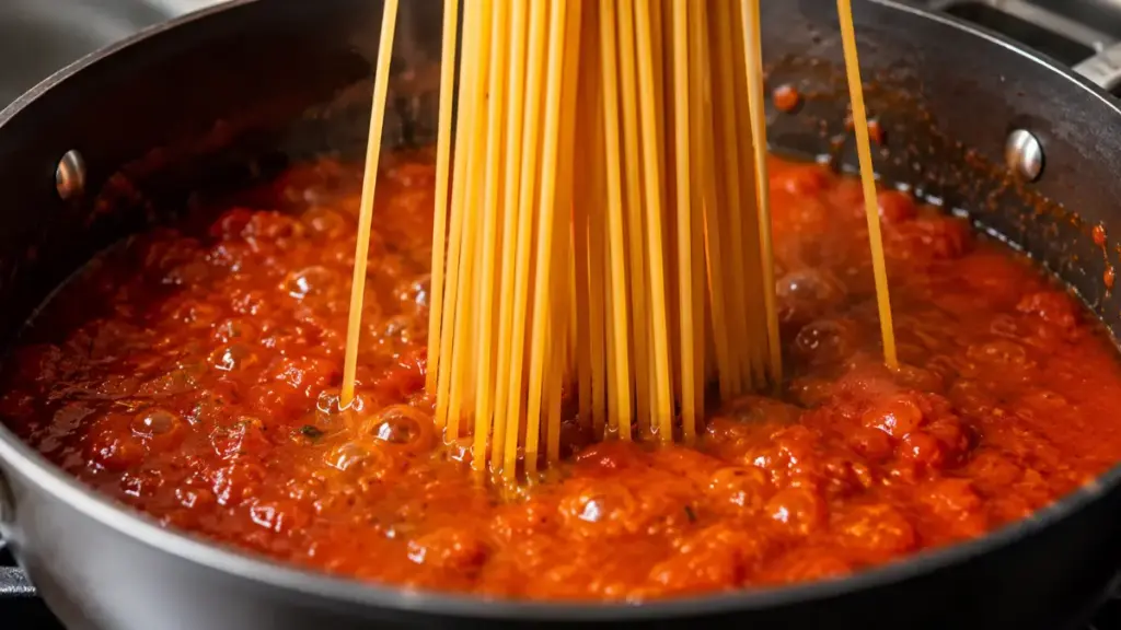 dry-spaghetti-strands-cooking-directly-inside-a-pot-of-tomato-sauce-for-quick-meals