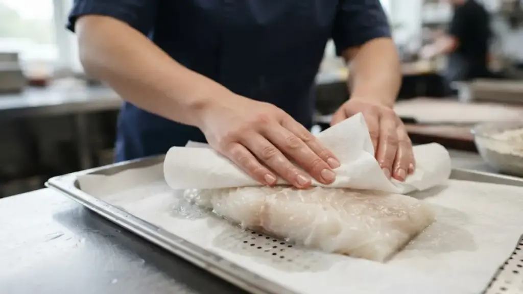 drying-the-surface-of-a-fresh-whitefish-fillet-with-paper-towels