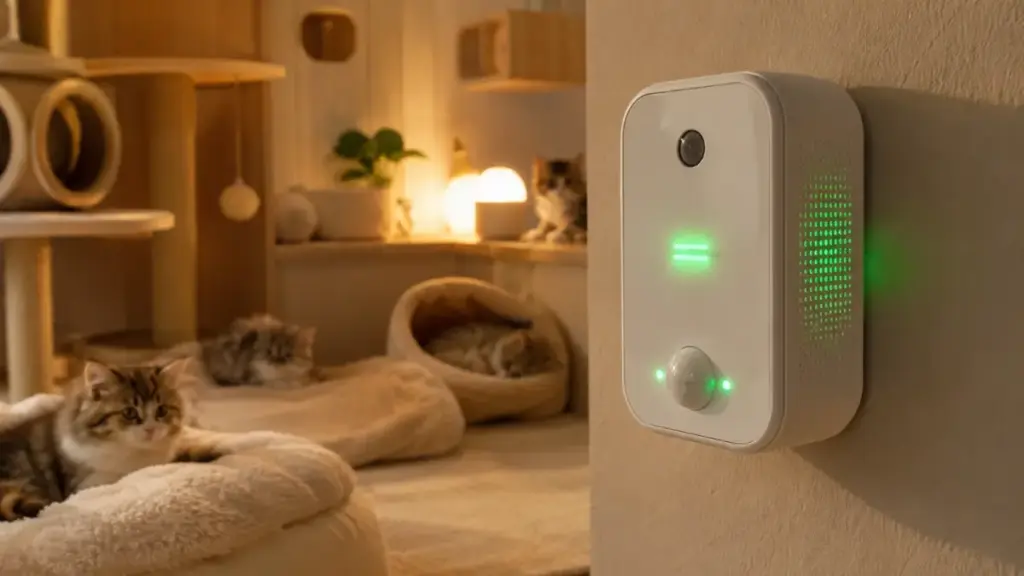 electronic-climate-control-sensor-monitoring-temperatures-inside-a-feline-nursery-for-kitty-litter