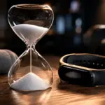 elegant hourglass and fitness smart band on a table