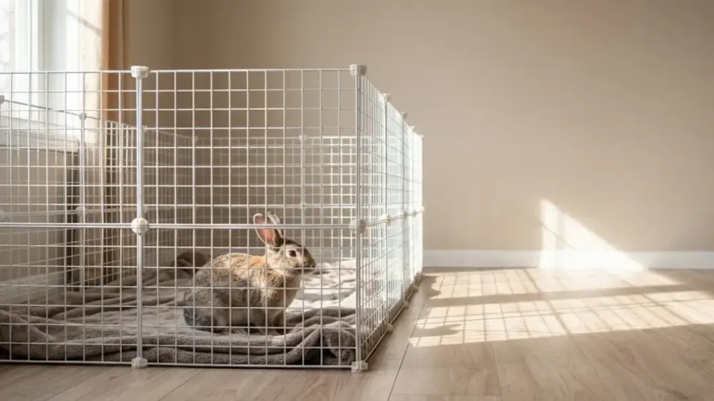 empty-quarantine-pet-pen-set-up-in-a-separate-bedroom-for-biosecurity
