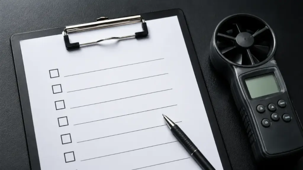 facility-safety-checklist-and-anemometer-on-a-clipboard
