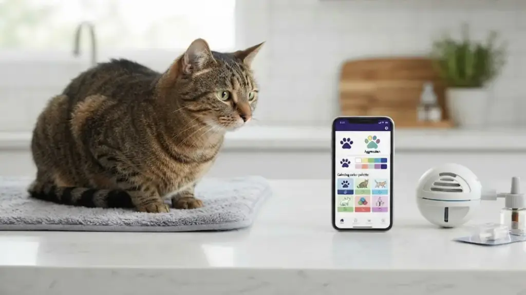 feliway-diffuser-arranged-with-a-smartphone-for-cat-training-guidance