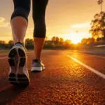 female athlete walking briskly on an outdoor track