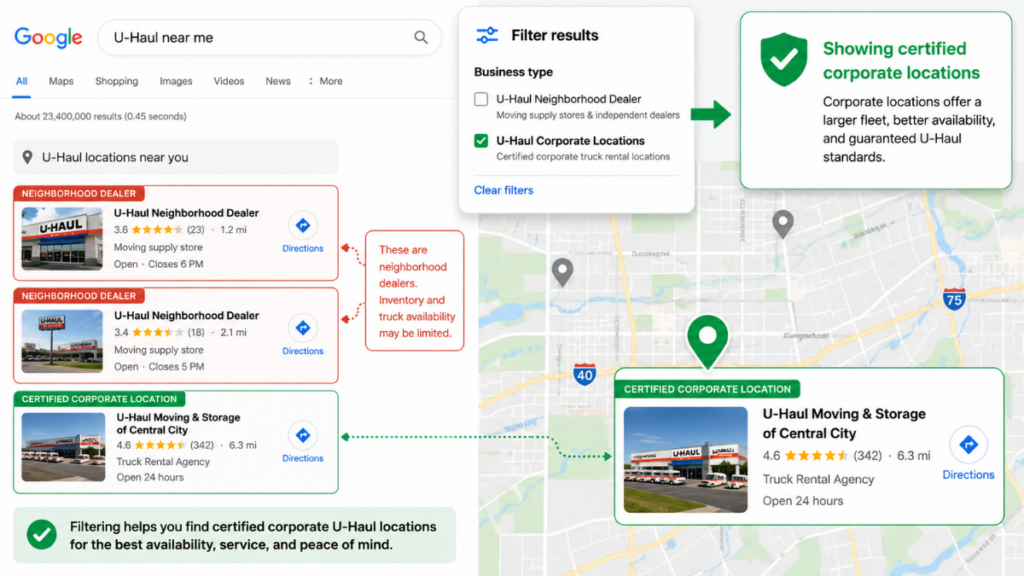 How to identify corporate truck rental centers when searching for a U-Haul near me online to avoid hidden fees.