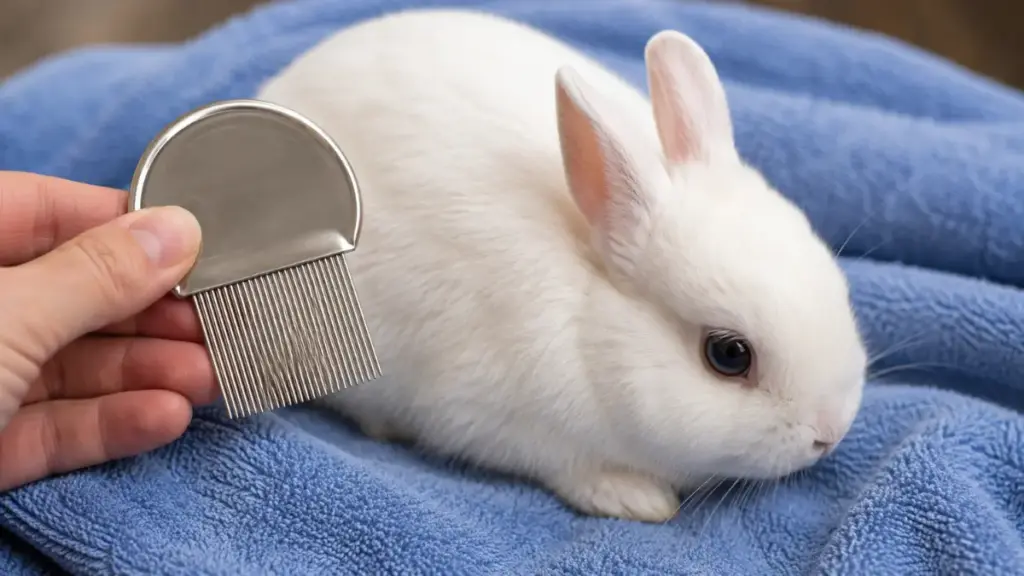 fine-toothed-metal-grooming-comb-selection-for-safe-parasite-extraction-in-a-rabbit-flea-treatment