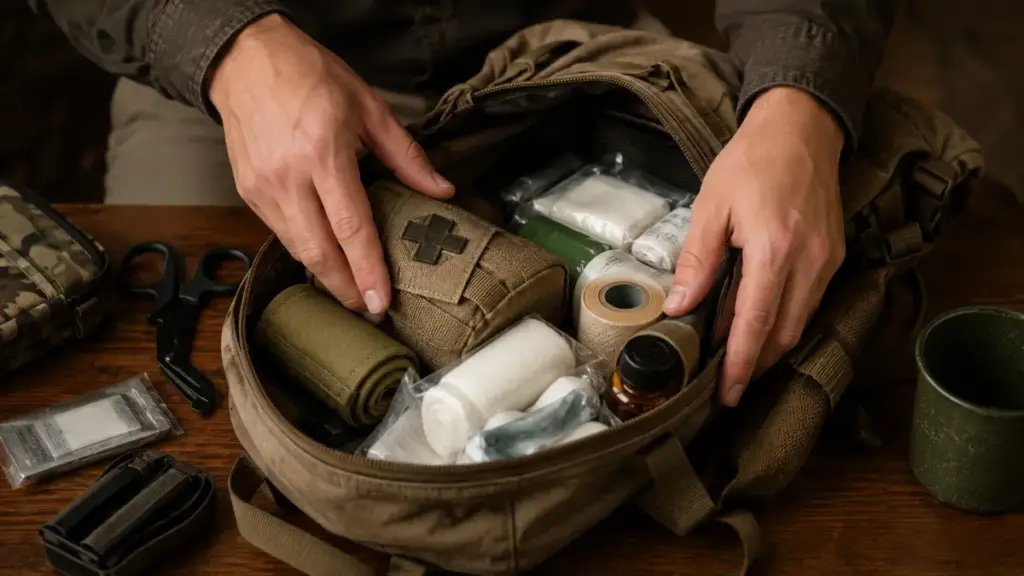 first-aid-supplies-and-hydration-bladders-packed-for-hunting-in-florida-seasons
