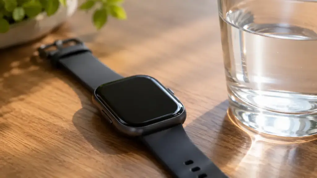 fitness-tracking-smartwatch-resting-on-a-wooden-desk-for-physical-activity-dementia