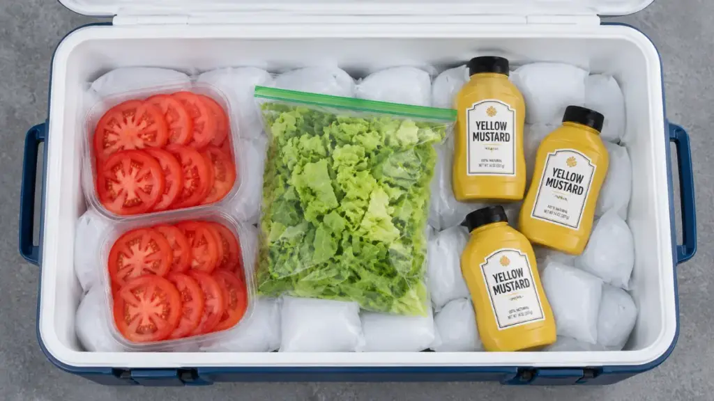 fresh-burger-toppings-stored-inside-insulated-cooler-dangerous-food-for-cookout
