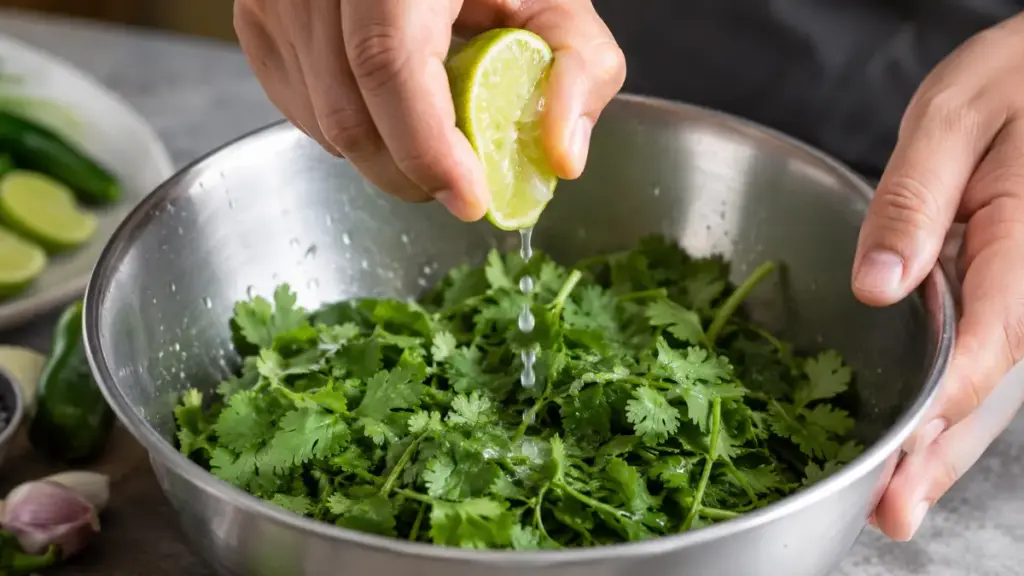 fresh-citrus-juice-application-to-prevent-chlorophyll-oxidation-in-a-peruvian-green-salsa-recipe