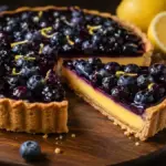 freshly set no bake citrus pastry slices representing a perfect blueberry lemon tart
