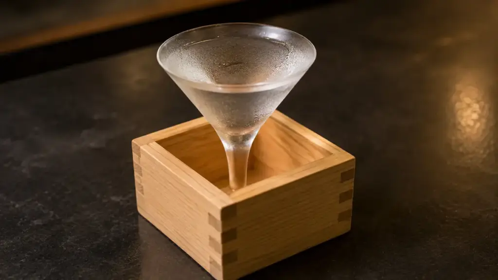 frosted-martini-glass-insulated-inside-a-traditional-wooden-masu-box-ukl