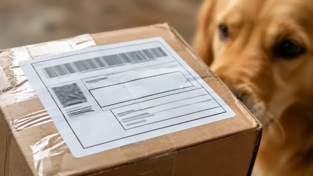 generic-unverified-shipping-label-on-a-package-indicating-possible-fake-dog-food