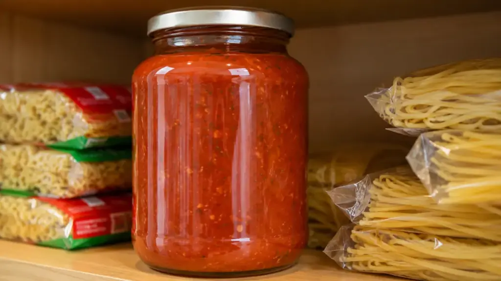 glass-jar-of-red-marinara-pasta-sauce-arranged-on-a-pantry-shelf