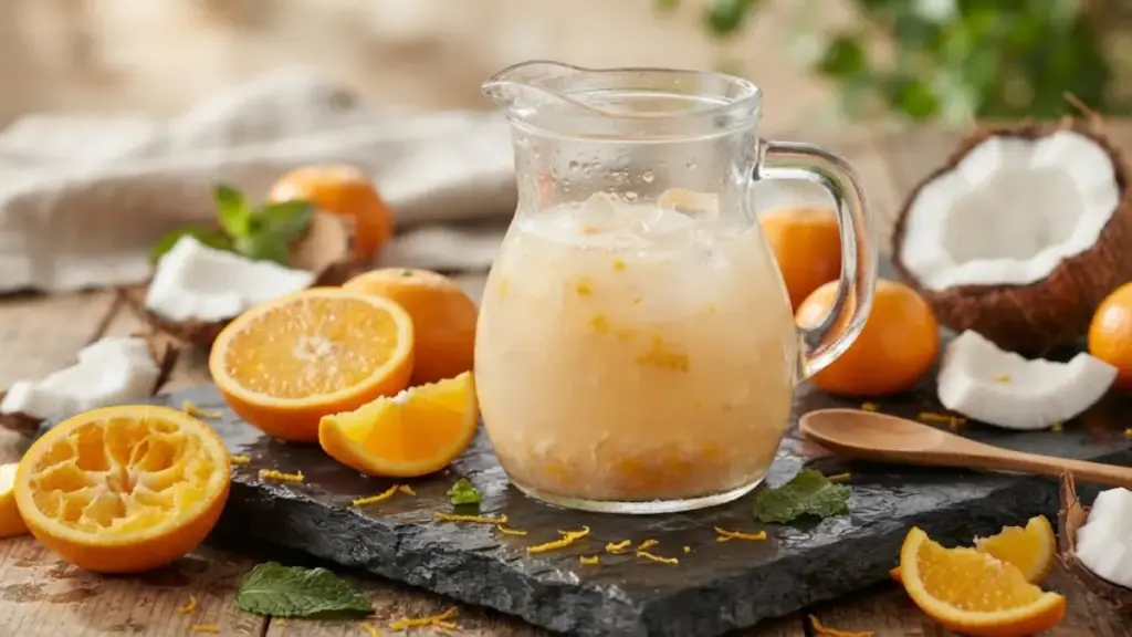 glass-pitcher-of-fresh-coconut-and-orange-juice-on-a-slate-block