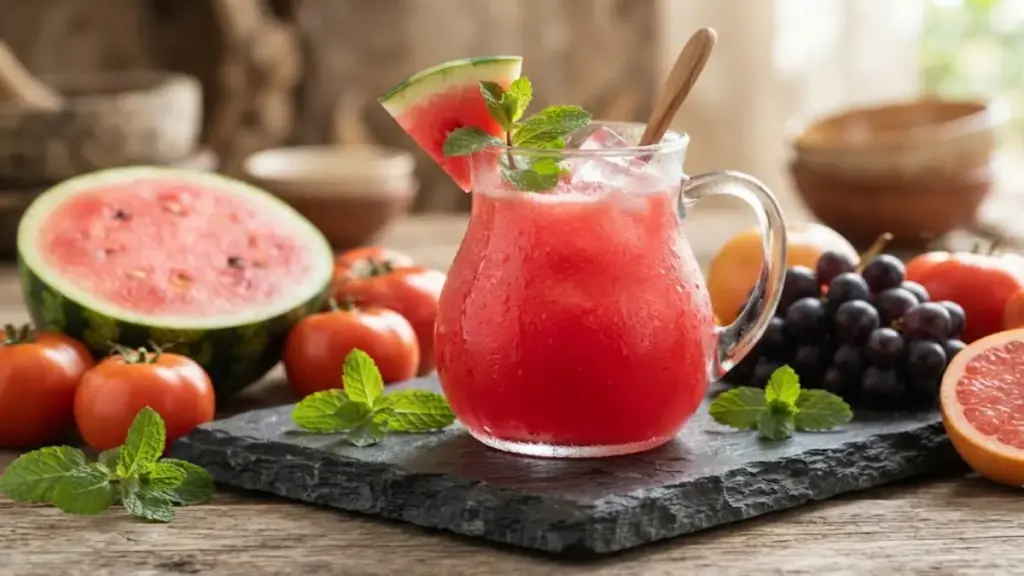 glass-pitcher-of-fresh-watermelon-juice-on-a-slate-block