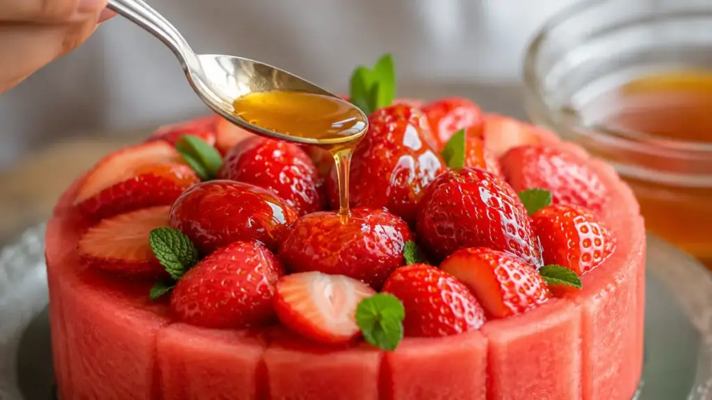 glazing-fresh-berries-with-warm-honey-for-a-water-melon-cake