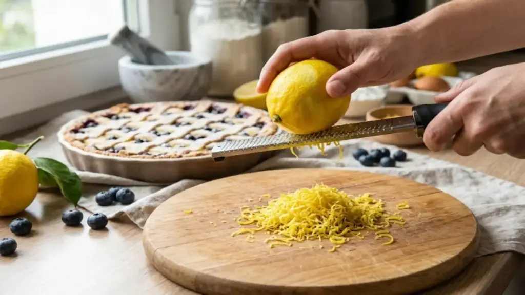 grating-fresh-lemon-peel-on-a-wooden-cutting-board