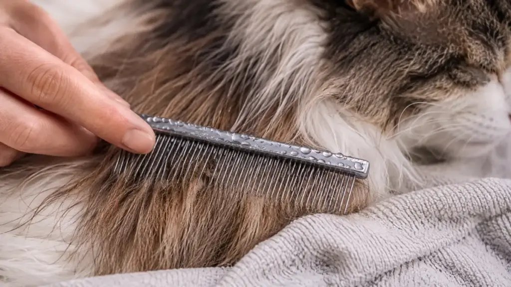 grooming-a-long-haired-cat-with-a-damp-comb-to-capture-loose-dander-indoors
